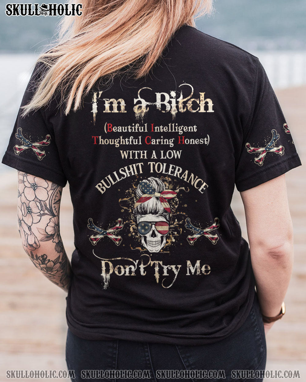 I_E2_80_99m a BITCH Don_E2_80_99t Try Me Patriotic Skull with Flag Funny Graphic Tee for Women AOP Shirts _6_ gcAXl