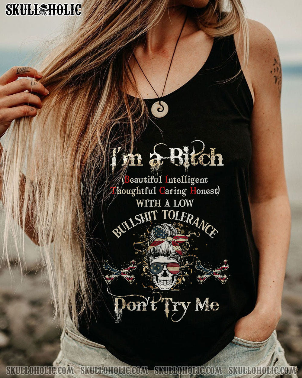 I_E2_80_99m a BITCH Don_E2_80_99t Try Me Patriotic Skull with Flag Funny Graphic Tee for Women AOP Shirts _9_ mQUce