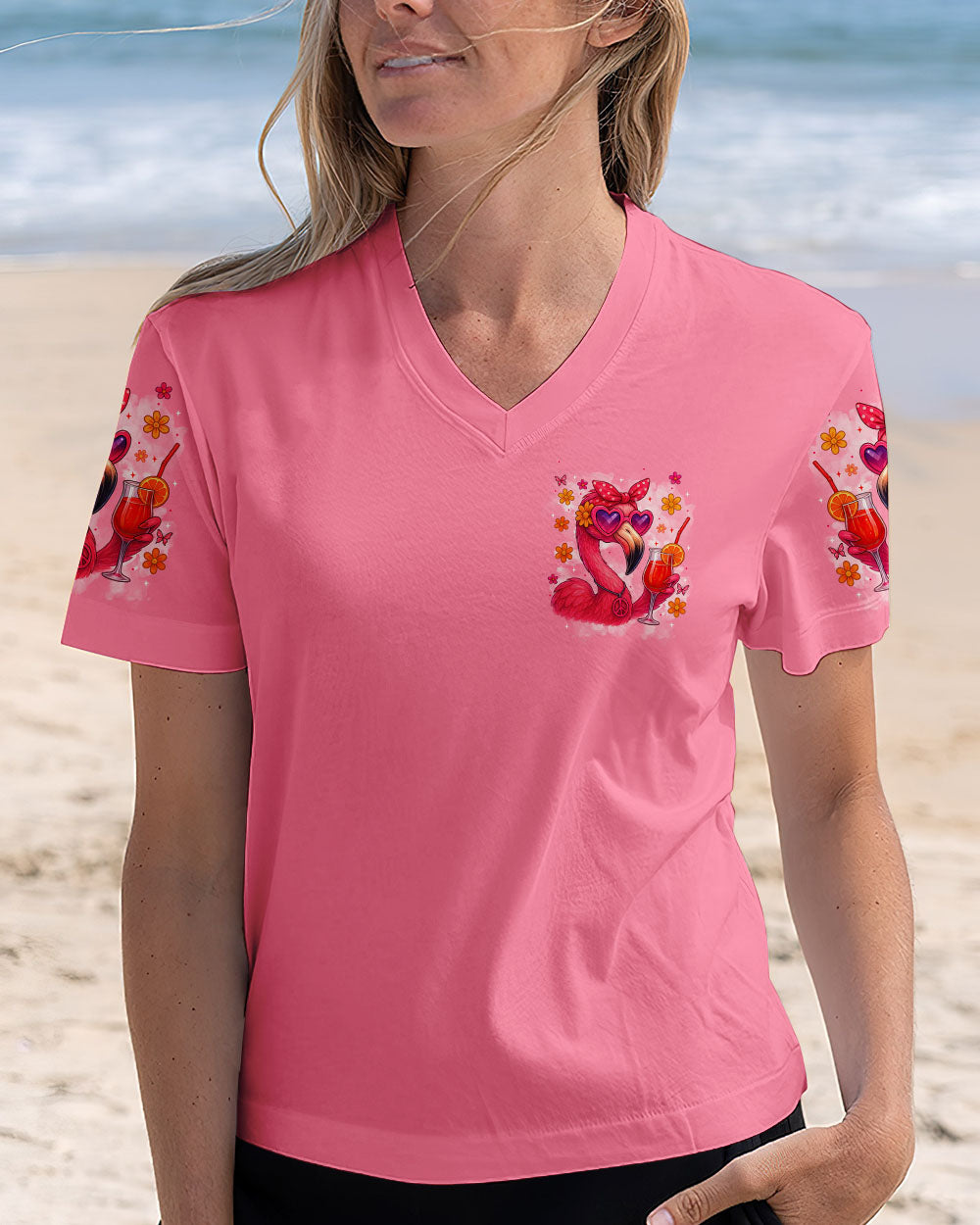 If A Glass of Wine is Good for You Imagine Flamingo Drink Cocktail Design for Women AOP Shirts _4_ eFDNX