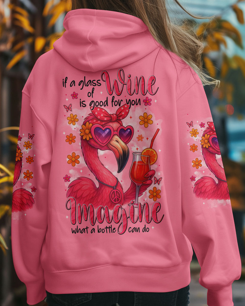 If A Glass of Wine is Good for You Imagine Flamingo Drink Cocktail Design for Women AOP Shirts _7_ nsnhT