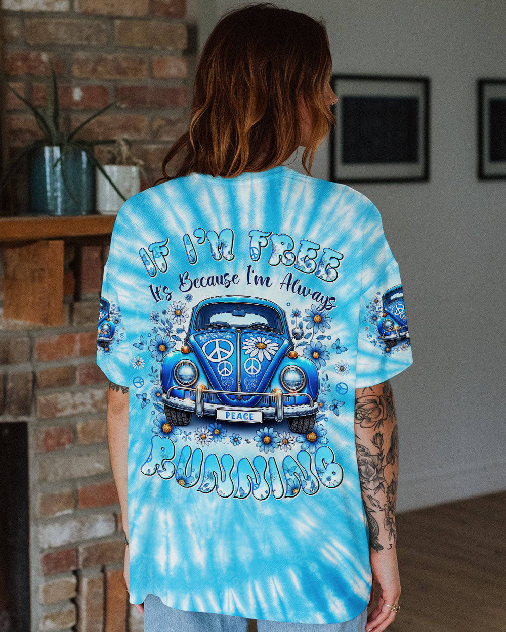 If Im Free Its Because Im Always Running Hippie VW Van Tie Dye AOP Shirts _9_ YgNjg