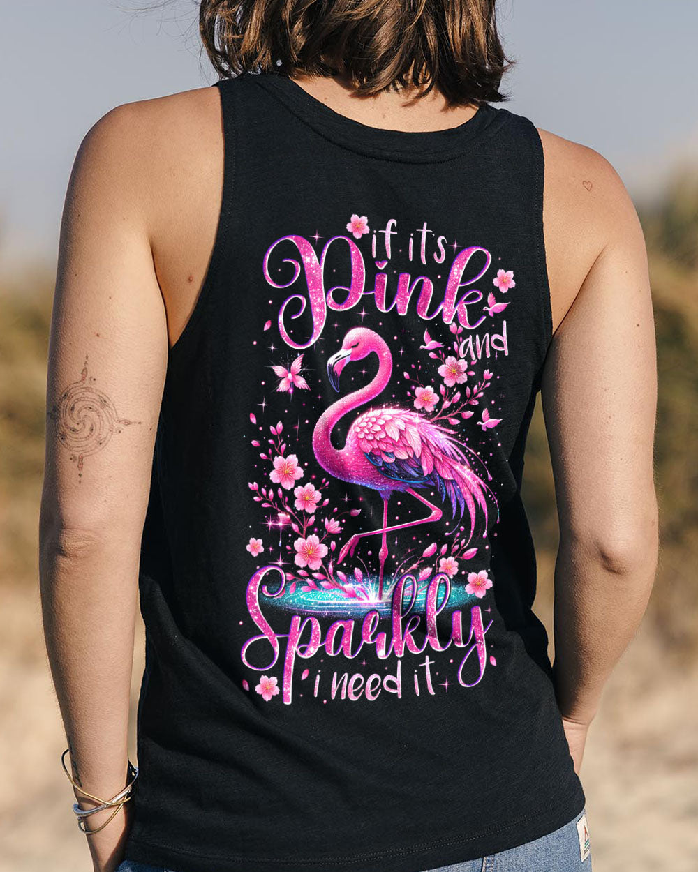 If Its Pink and Sparkly I Need It Flamingo Glamorous Glitter Graphic Tee for Women AOP Shirts _13_ G0NwG