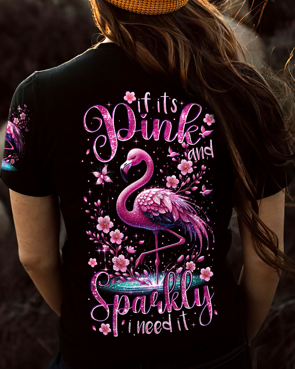 If Its Pink and Sparkly I Need It Flamingo Glamorous Glitter Graphic Tee for Women AOP Shirts _5_ xFZK5