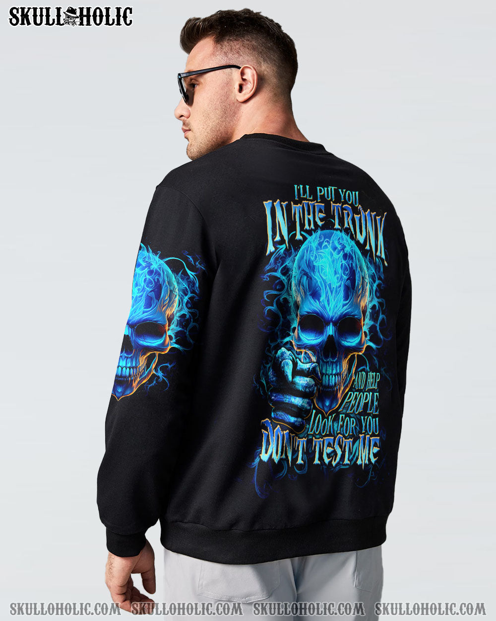 Ill Put You In The Trunk Don_E2_80_99t Test Me Blue Flame Skull Quote AOP Shirts _12_ TzLhN