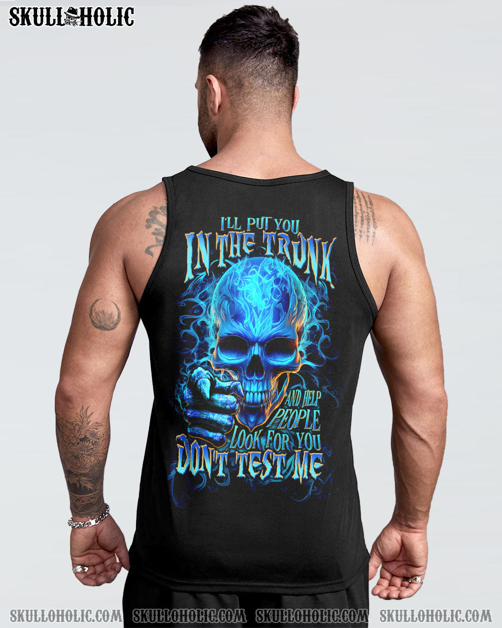 Ill Put You In The Trunk Don_E2_80_99t Test Me Blue Flame Skull Quote AOP Shirts _16_ Uo9Nm