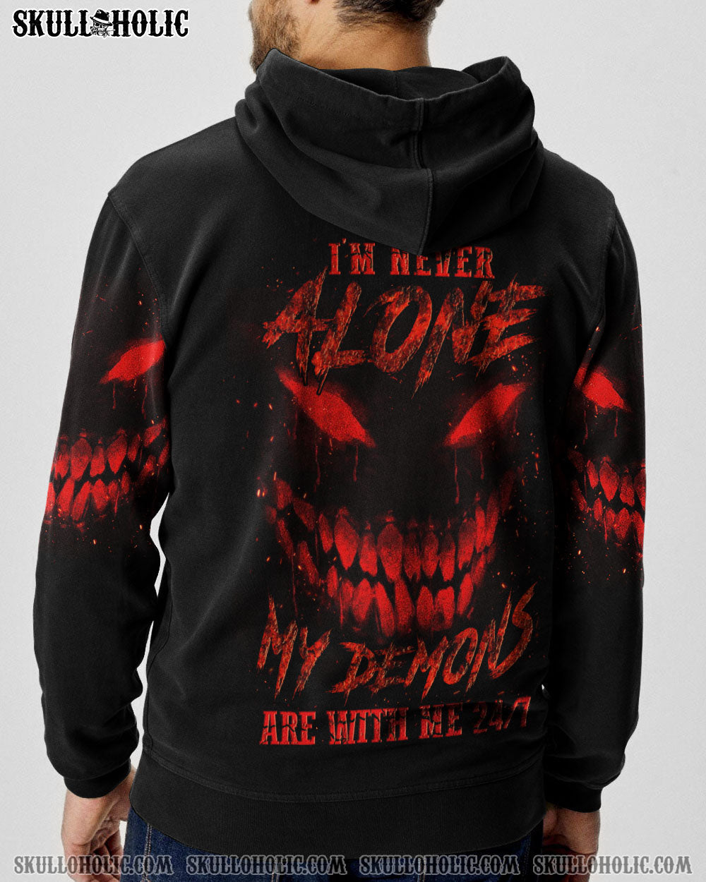 Im Never Alone My Demons Are With Me 247 Dark Red Skull Gothic Horro AOP Shirts _10_ I7IGF