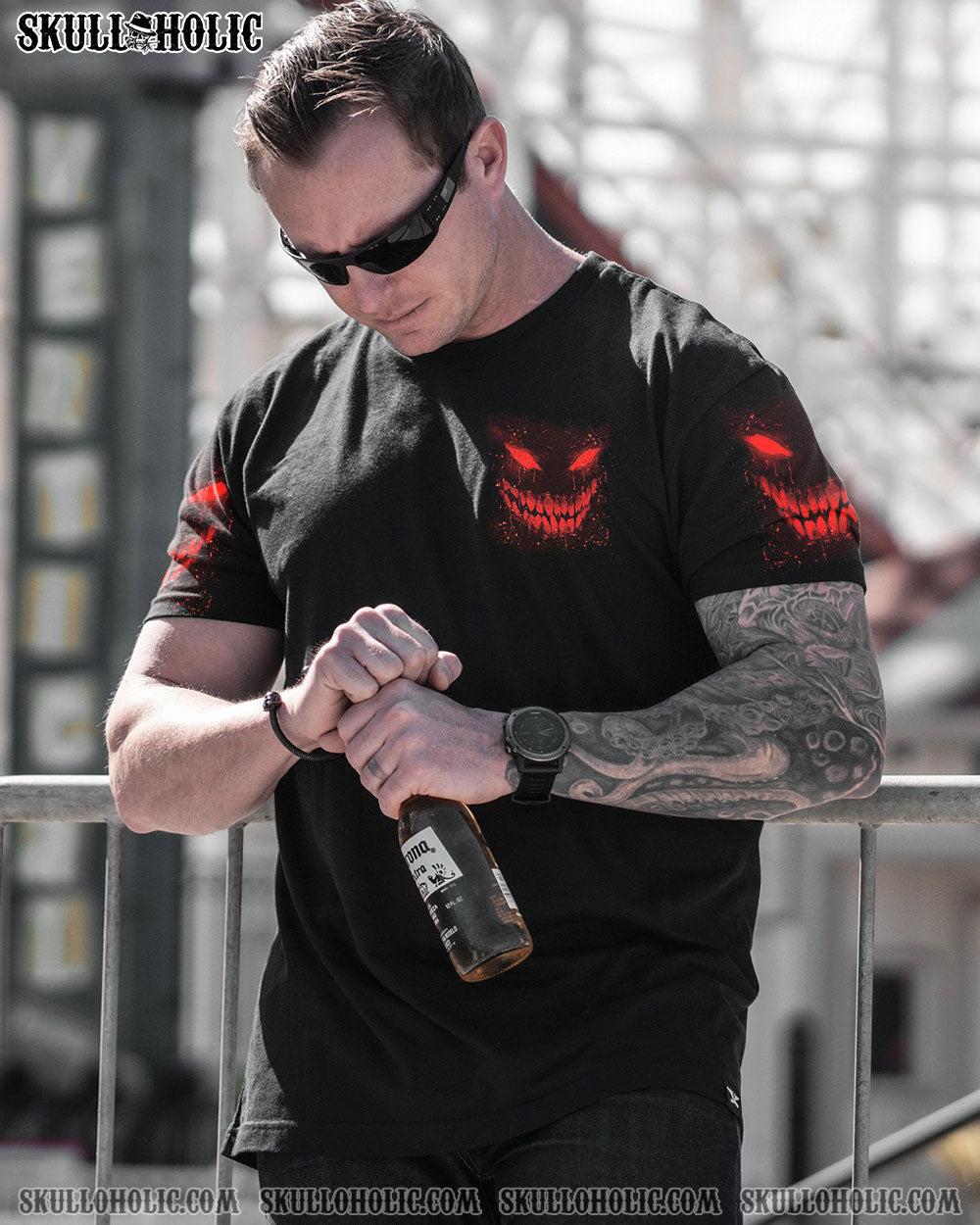 Im Never Alone My Demons Are With Me 247 Dark Red Skull Gothic Horro AOP Shirts _5_ rCThv