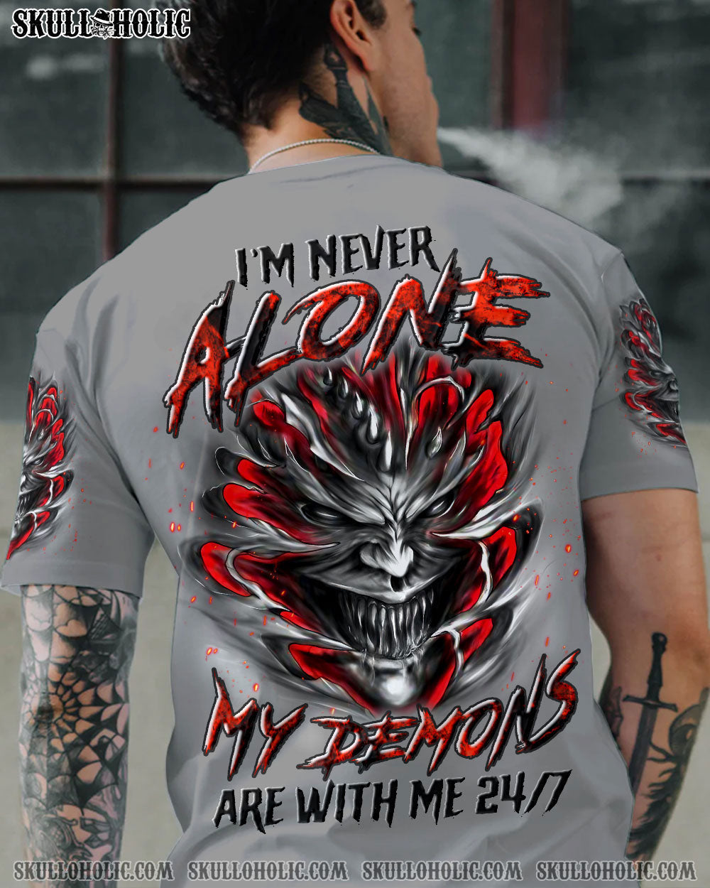 Im Never Alone My Demons Are With Me 247 Skull Dark Gothic Graphic AOP Shirts _1_ dTZYo