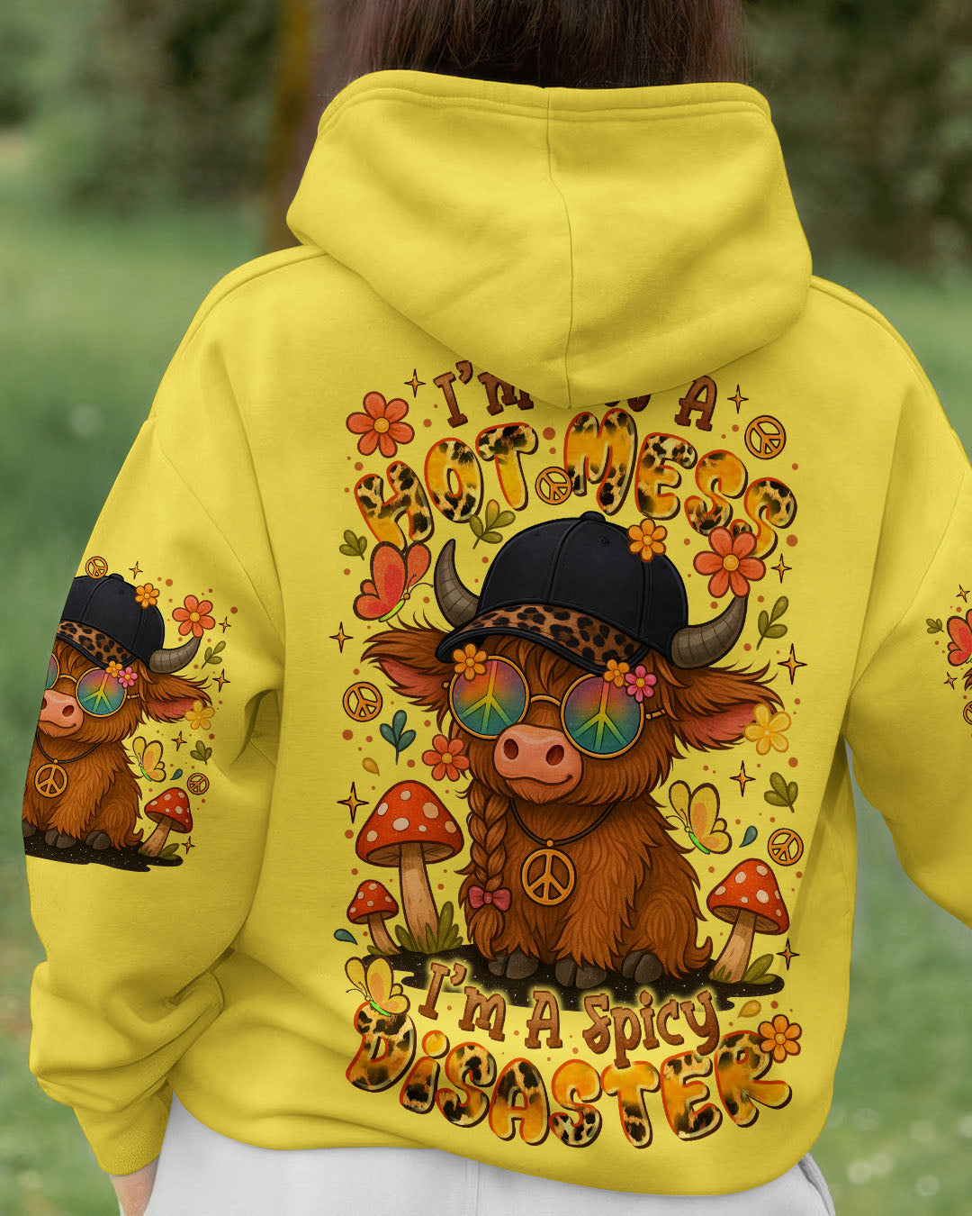 Im Not A Hot MessIm a Spicy Disaster Cute Cow with Peace Sign _26 Fun Floral Design AOP Shirts _2_ uug2s