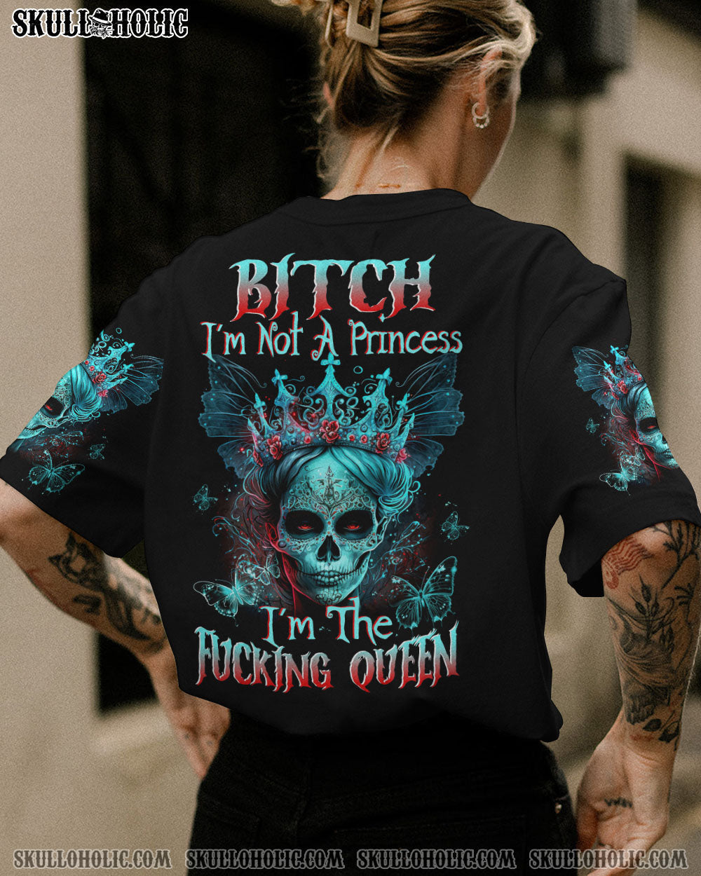 Im Not A Princess Im The F Queen Funny Skyll Gothic Queen Graphic for Women AOP Shirts _10_ cJKjG