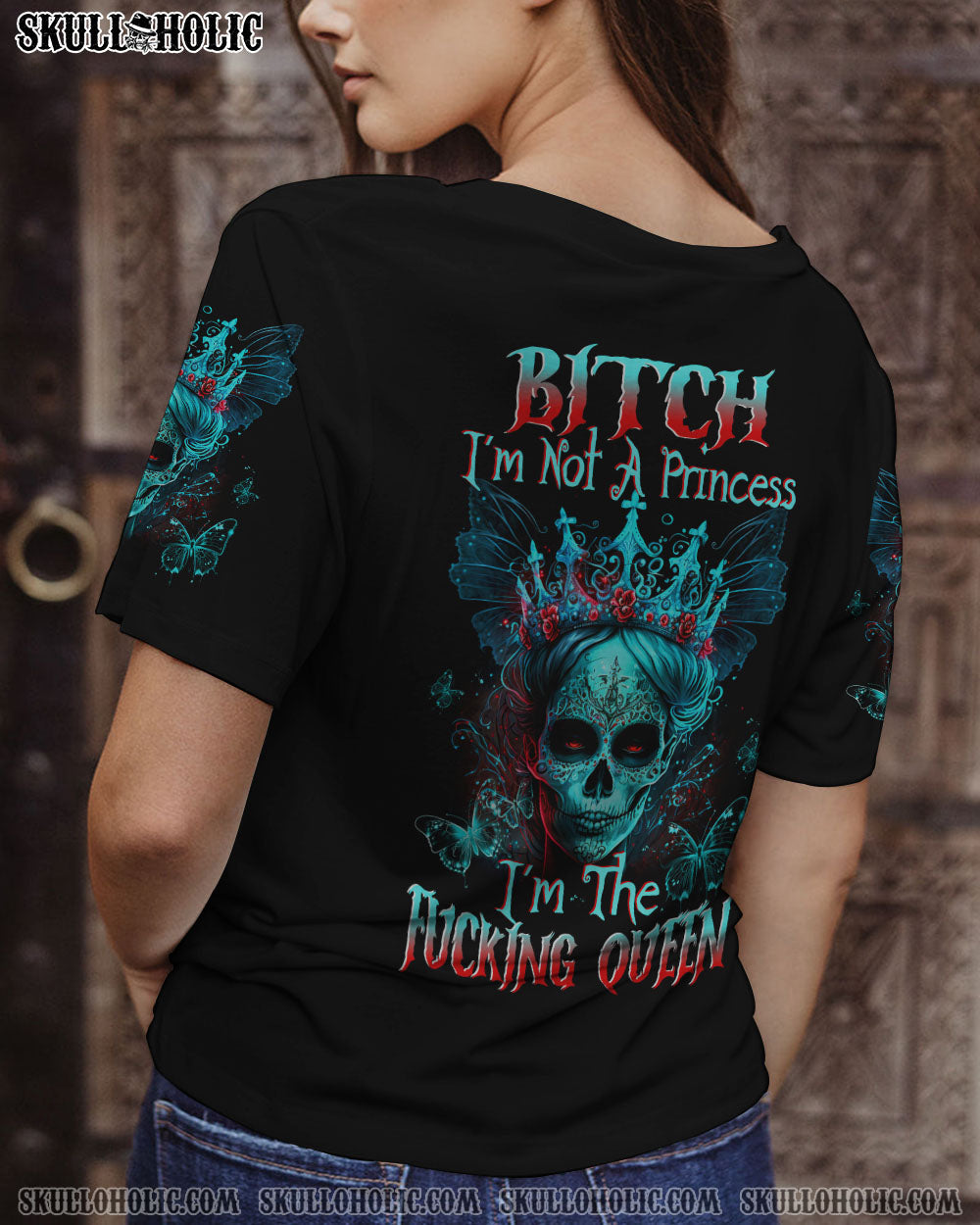 Im Not A Princess Im The F Queen Funny Skyll Gothic Queen Graphic for Women AOP Shirts _12_ QqT20