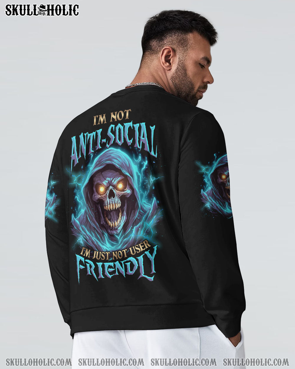 Im Not Anti Social Im Just Not User Friendly Grim Reaper Skull Graphic AOP Shirts _7_ Fx4qd