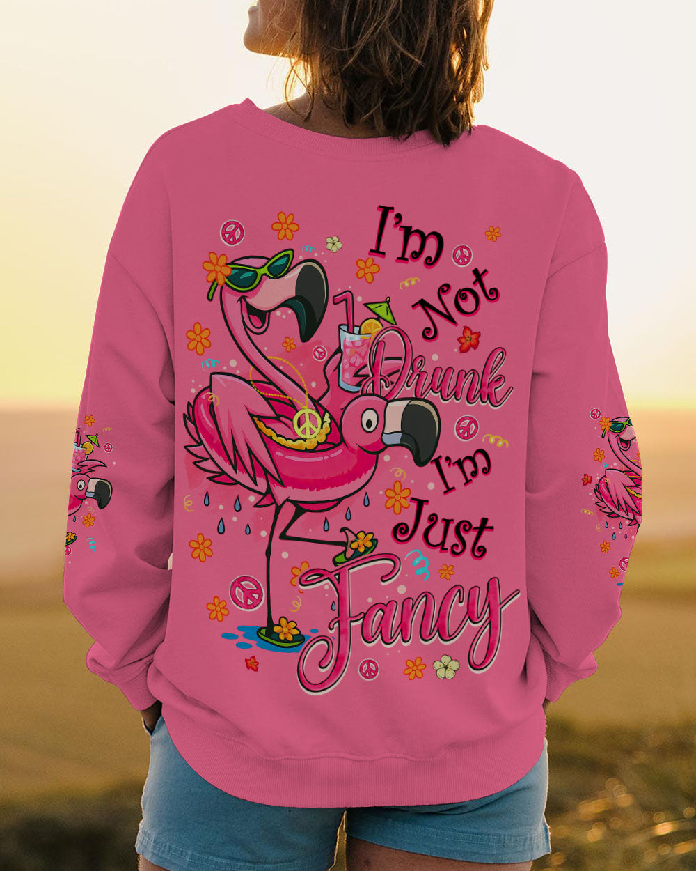 Im Not Drunk Im Just Fancy Funny Flamingo Drinking Cocktail Graphic AOP Shirts _10_ B2tJP