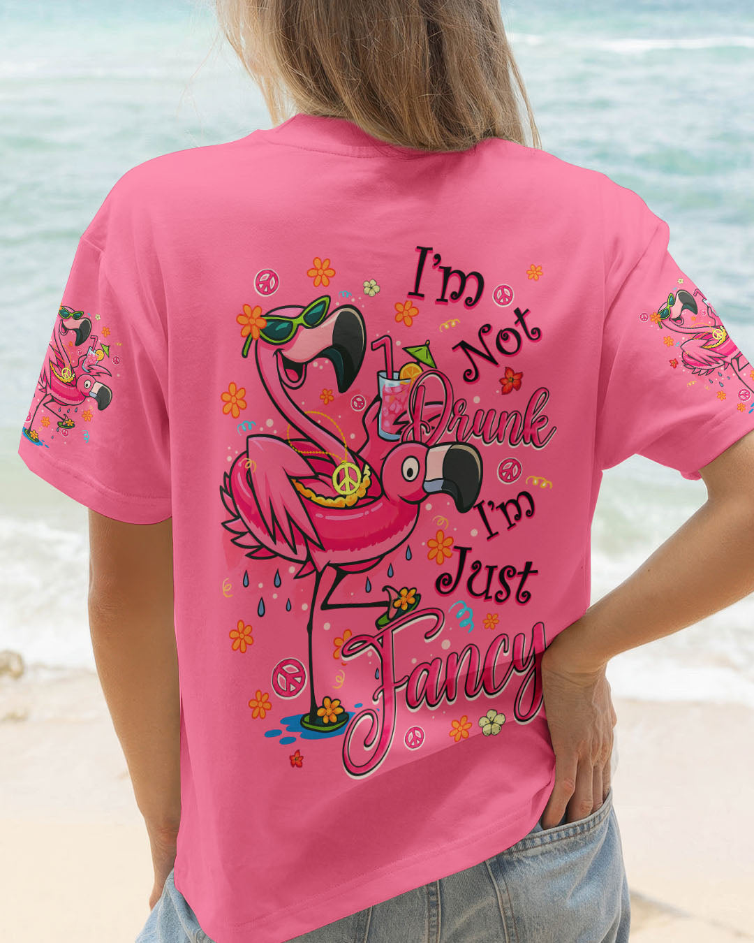 Im Not Drunk Im Just Fancy Funny Flamingo Drinking Cocktail Graphic AOP Shirts _1_ 7zEC2
