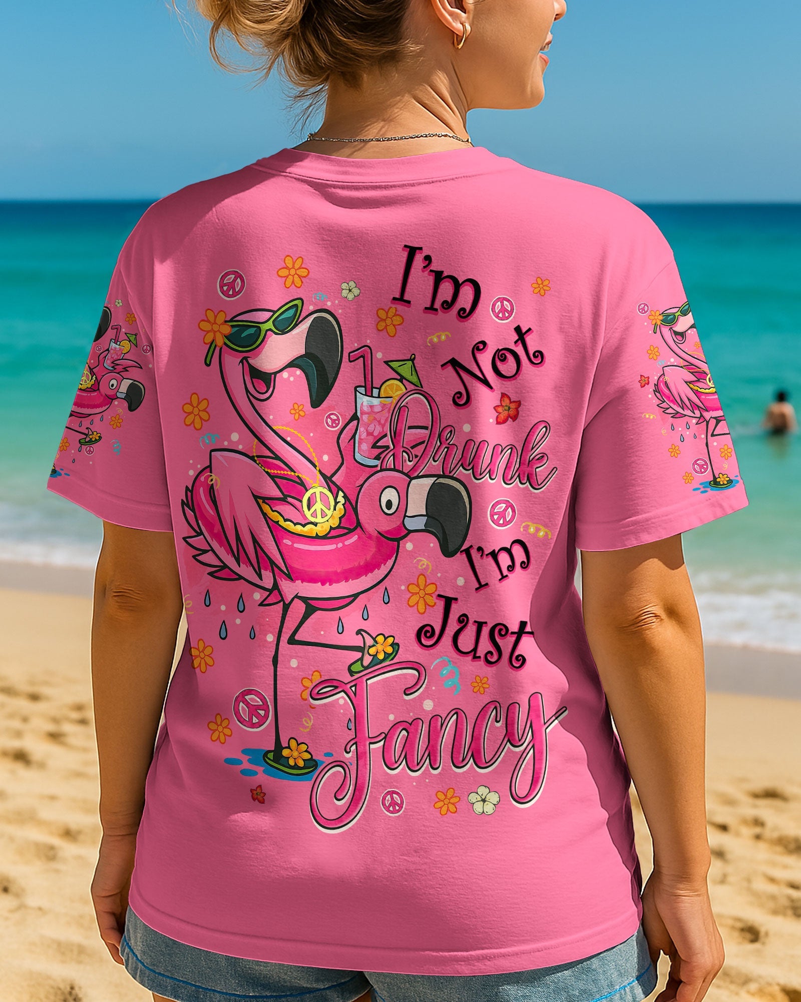 Im Not Drunk Im Just Fancy Funny Flamingo Drinking Cocktail Graphic AOP Shirts _7_ MgZsE