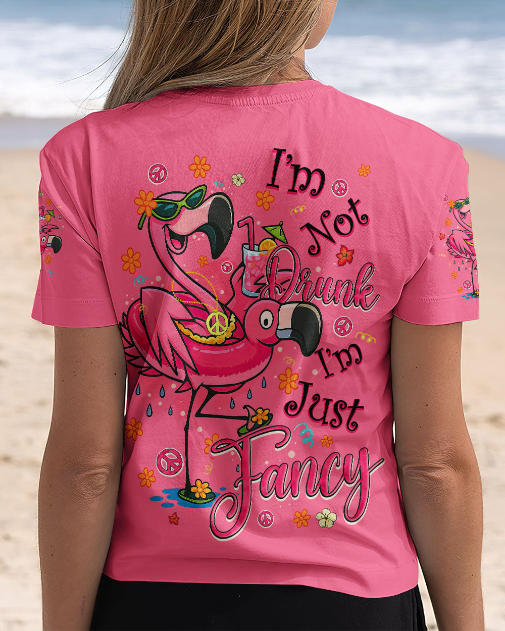 Im Not Drunk Im Just Fancy Funny Flamingo Drinking Cocktail Graphic AOP Shirts _8_ f8Sb1