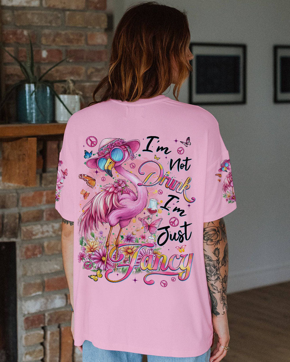 Im Not Drunk Im Just Fancy Funny Flamingo Sassy Quote AOP Shirts _10_ P9Jn7