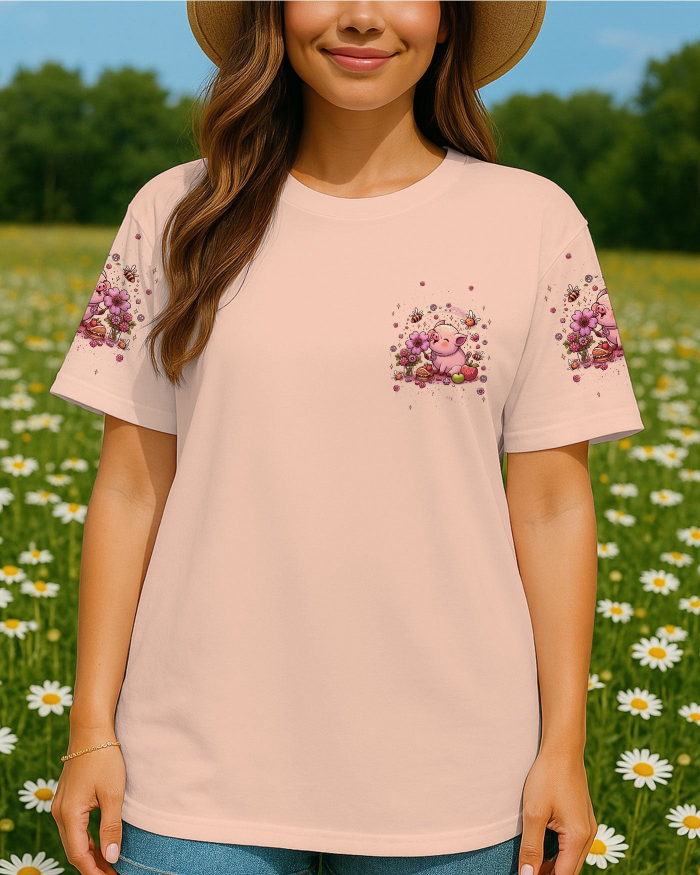 Im Not Fat Im Just So Freakin Sexy Piggy Cute Pig with Flower AOP Shirts _15_ 3VOVQ