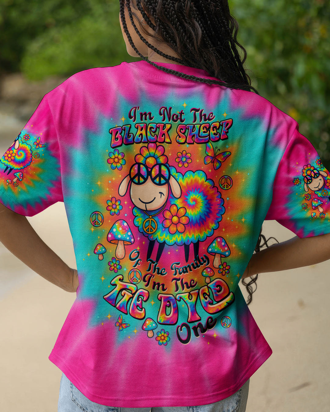 Im Not The Black Sheep Im The Tie Dyed One Hippie Colorful Fun Design AOP Shirts _14_ qmoOH