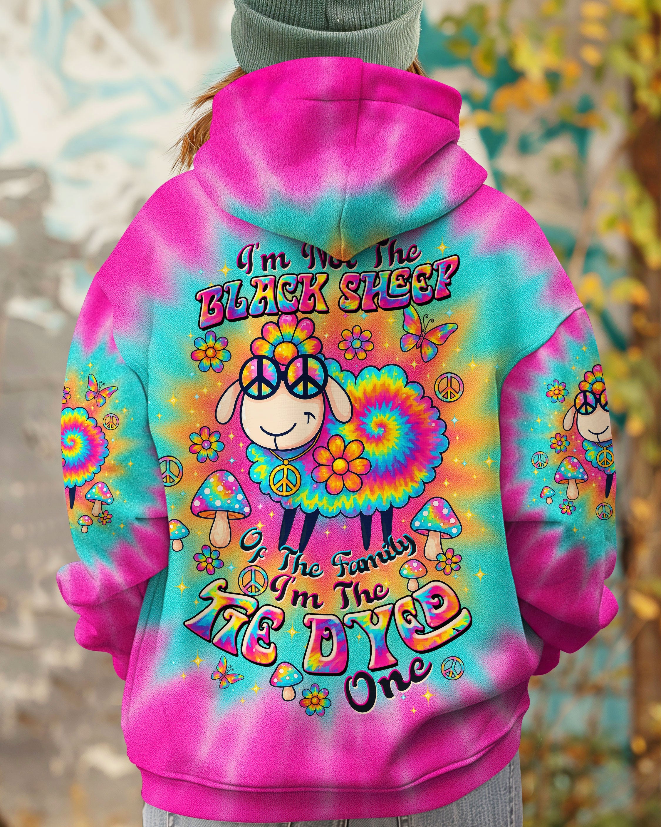 Im Not The Black Sheep Im The Tie Dyed One Hippie Colorful Fun Design AOP Shirts _7_ fZQEc