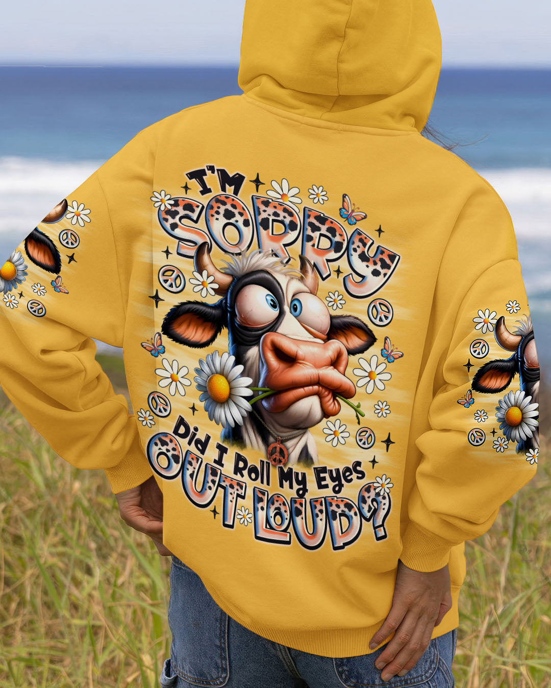 Im Sorry Did I Roll My Eyes Out Loud Cow Funny Cow with Peace and Daisies AOP Shirts _3_ DGmkY