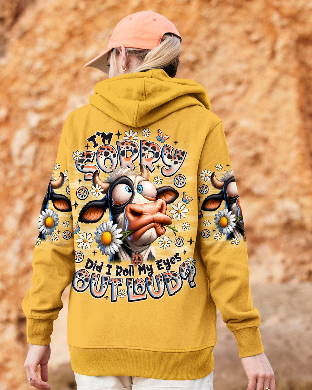 Im Sorry Did I Roll My Eyes Out Loud Cow Funny Cow with Peace and Daisies AOP Shirts _4_ 2PSSY