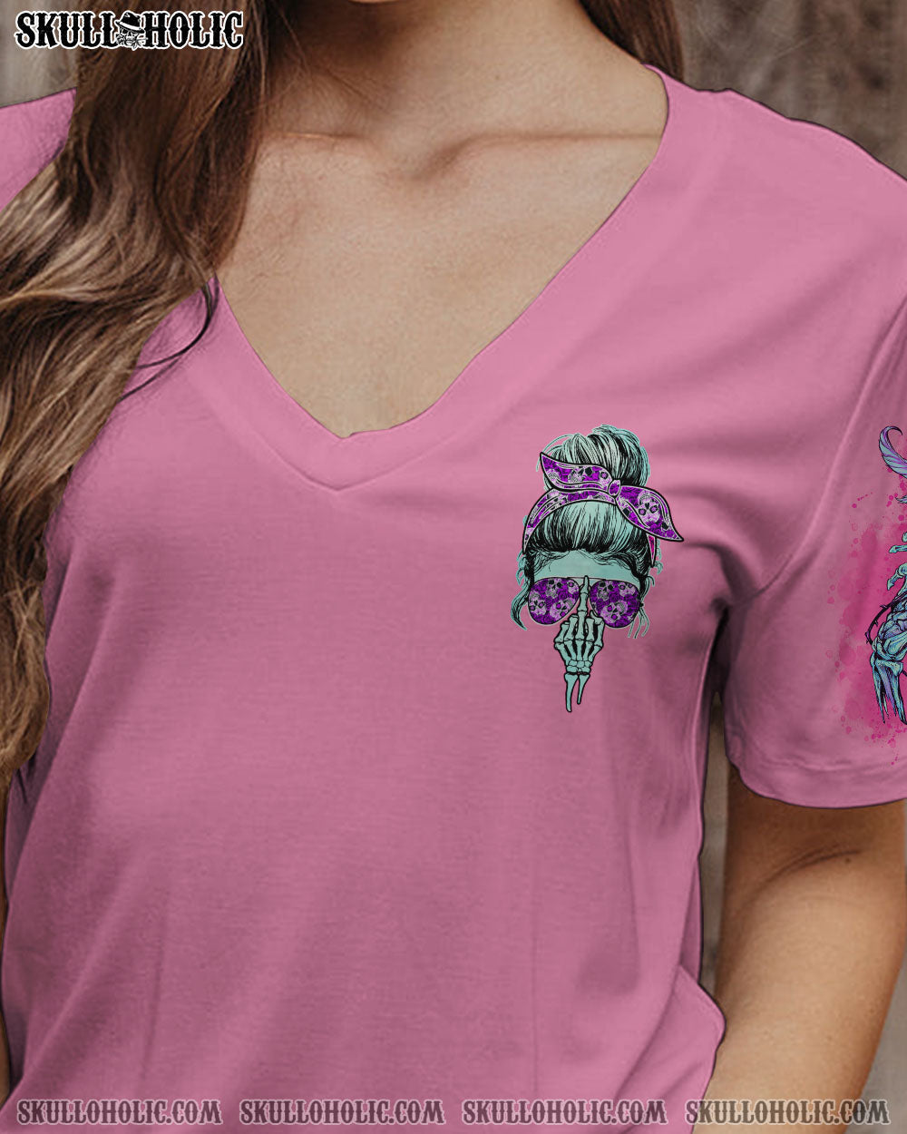 Im a B Dont Try Me Pink Skull and Rose Floral Attitude Graphic for Women AOP Shirts _4_ LAwG0