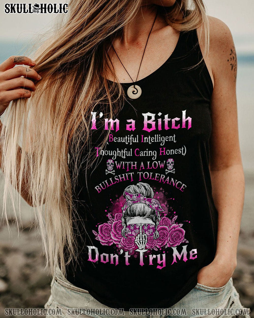 Im a BITCH Dont Try Me Skull Rose Sassy Graphic Tee for Women AOP Shirts _11_ kvkf4