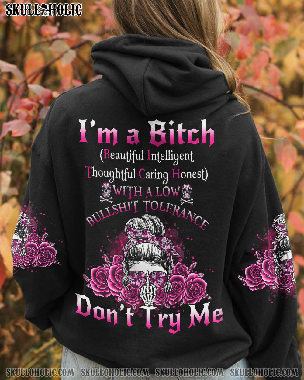 Im a BITCH Dont Try Me Skull Rose Sassy Graphic Tee for Women AOP Shirts _3_ eGmo0