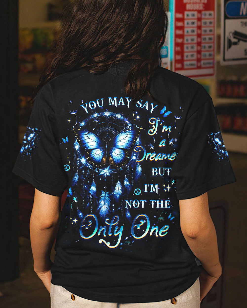 Im a Dreamer but Im not the Only One Blue Dreamcatche Butterfly AOP Shirts _11_ B8tfm