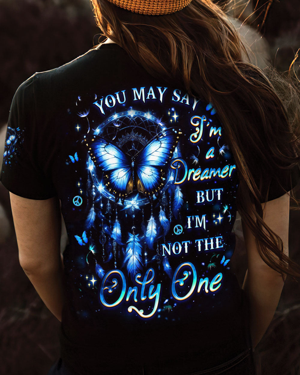 Im a Dreamer but Im not the Only One Blue Dreamcatche Butterfly AOP Shirts _13_ ma5qX