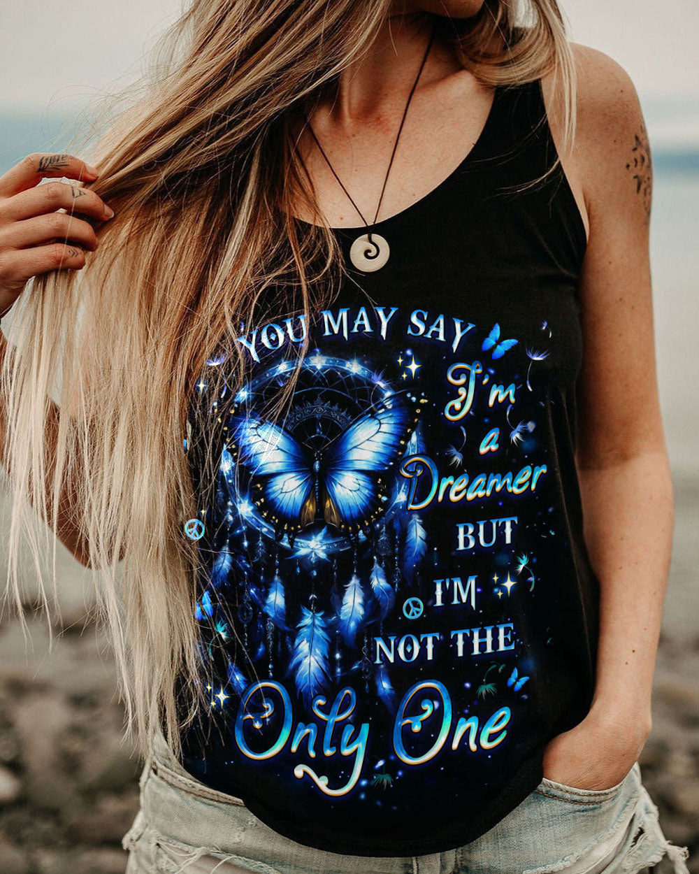 Im a Dreamer but Im not the Only One Blue Dreamcatche Butterfly AOP Shirts _5_ 21UNF