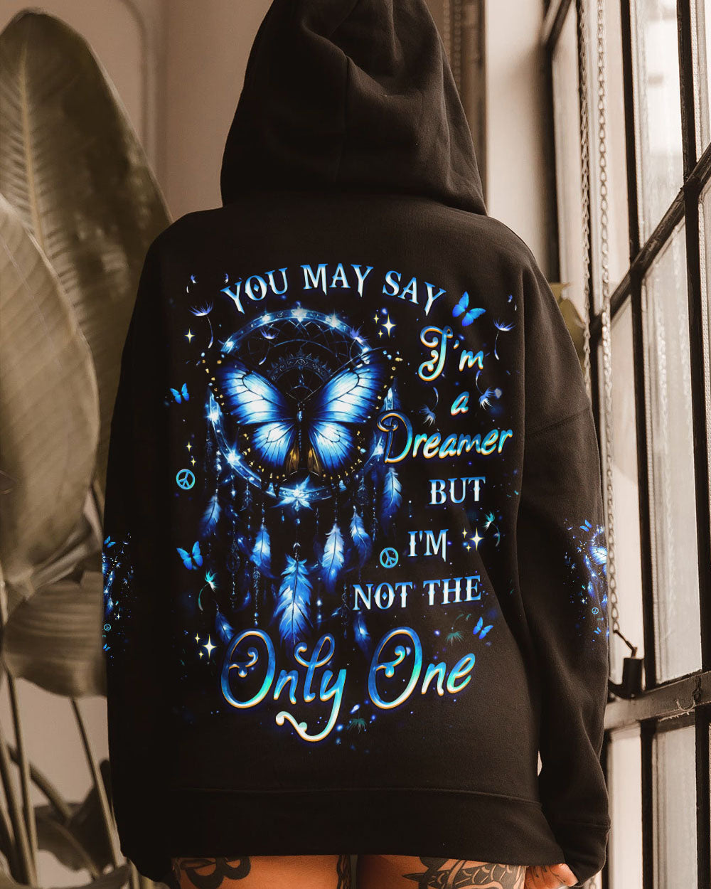 Im a Dreamer but Im not the Only One Blue Dreamcatche Butterfly AOP Shirts _9_ xqboc