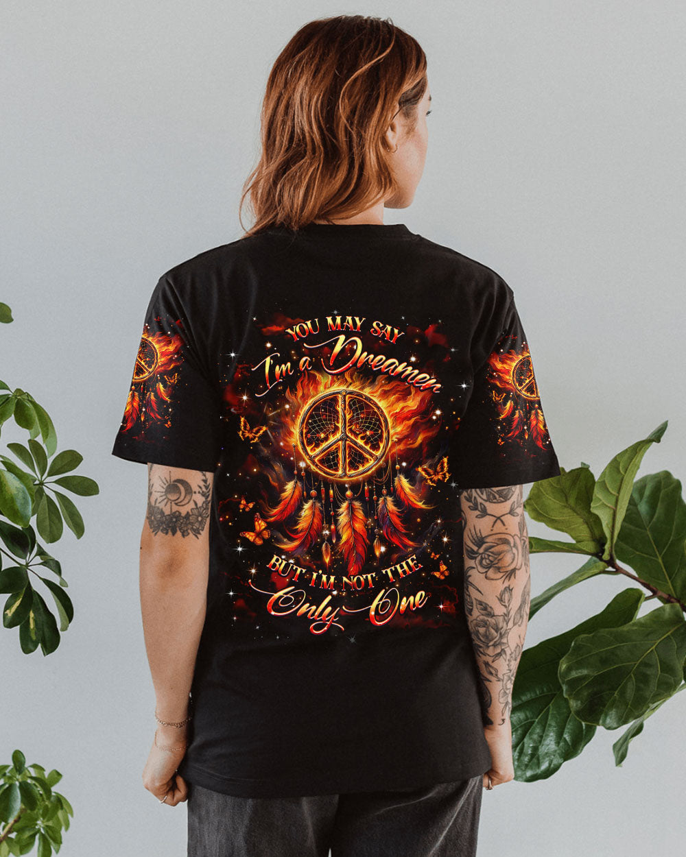 Im a Dreamer but Im not the Only One Hippie Fire Feather Inspirational AOP Shirts _10_ s2Yco