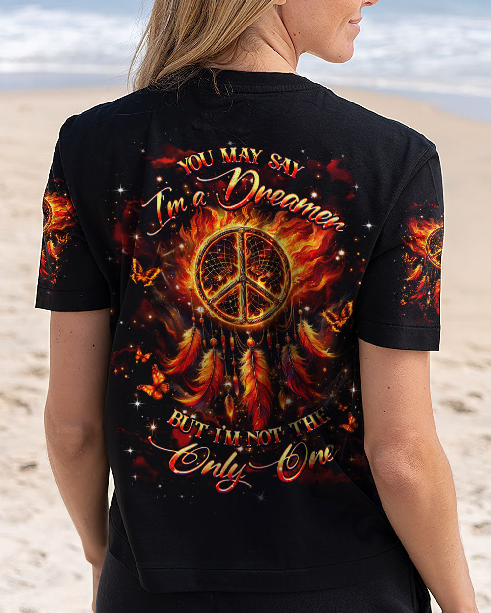 Im a Dreamer but Im not the Only One Hippie Fire Feather Inspirational AOP Shirts _12_ 09zQF