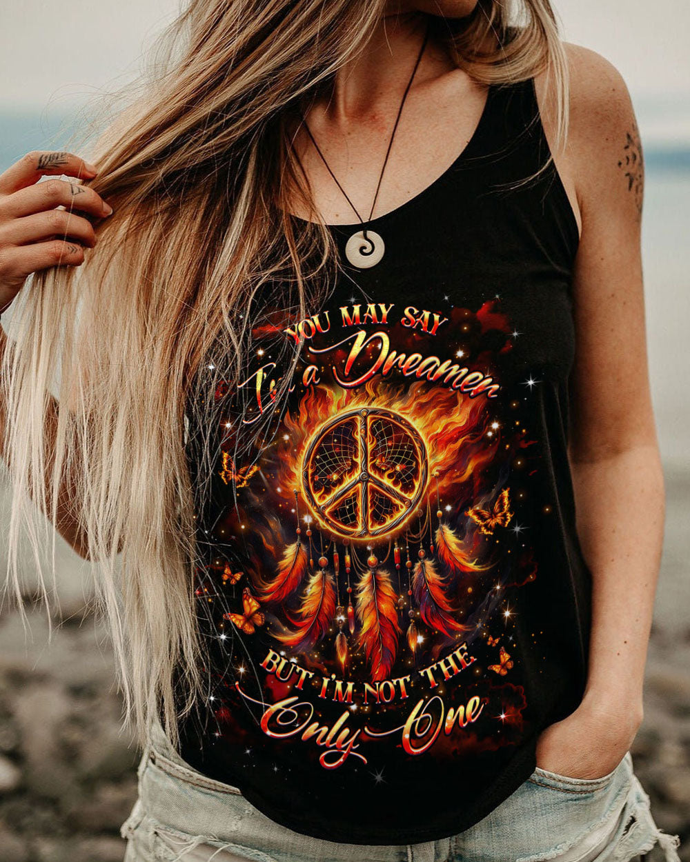 Im a Dreamer but Im not the Only One Hippie Fire Feather Inspirational AOP Shirts _5_ FrWbb