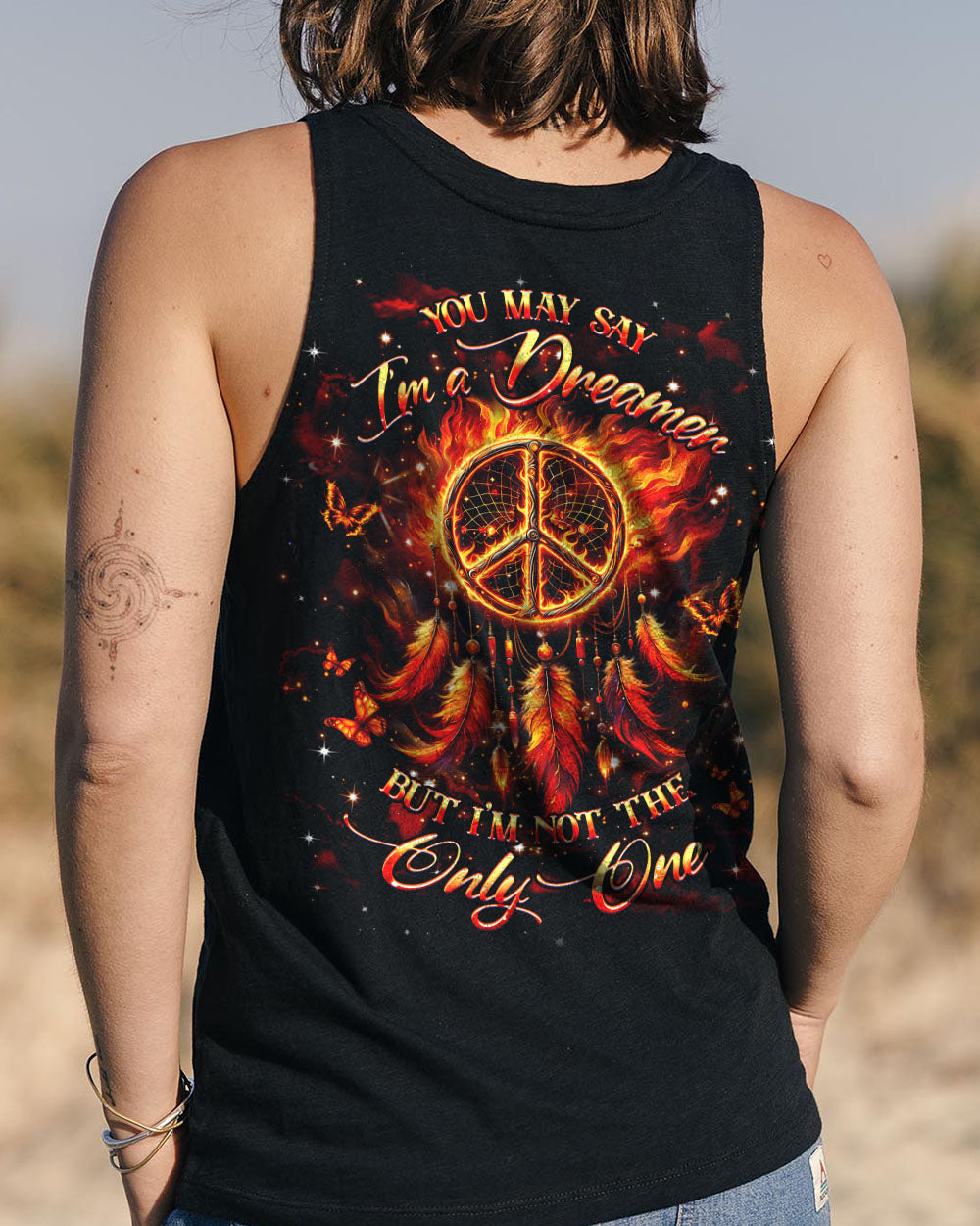 Im a Dreamer but Im not the Only One Hippie Fire Feather Inspirational AOP Shirts _7_ wFw6v