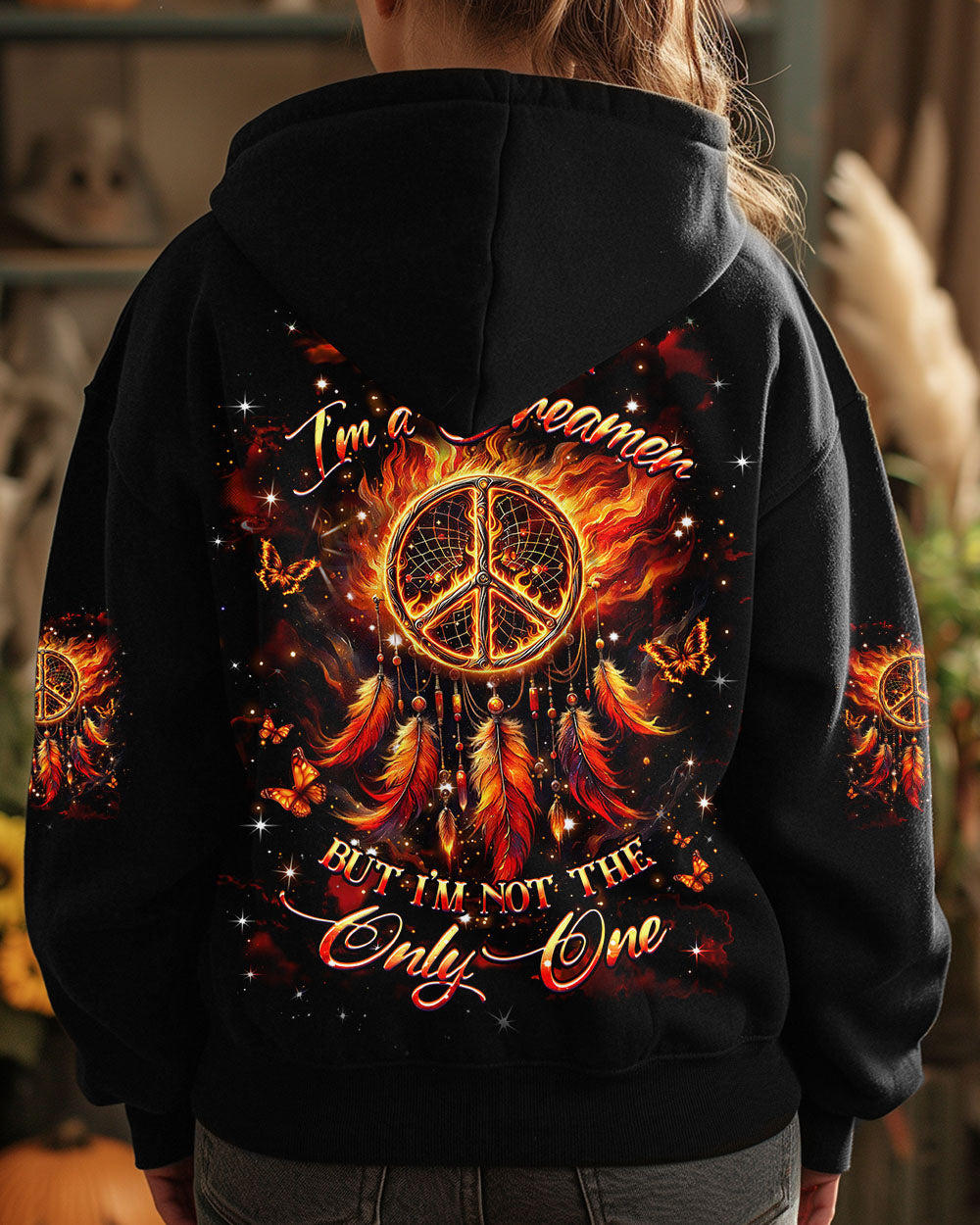 Im a Dreamer but Im not the Only One Hippie Fire Feather Inspirational AOP Shirts _8_ lLwKS