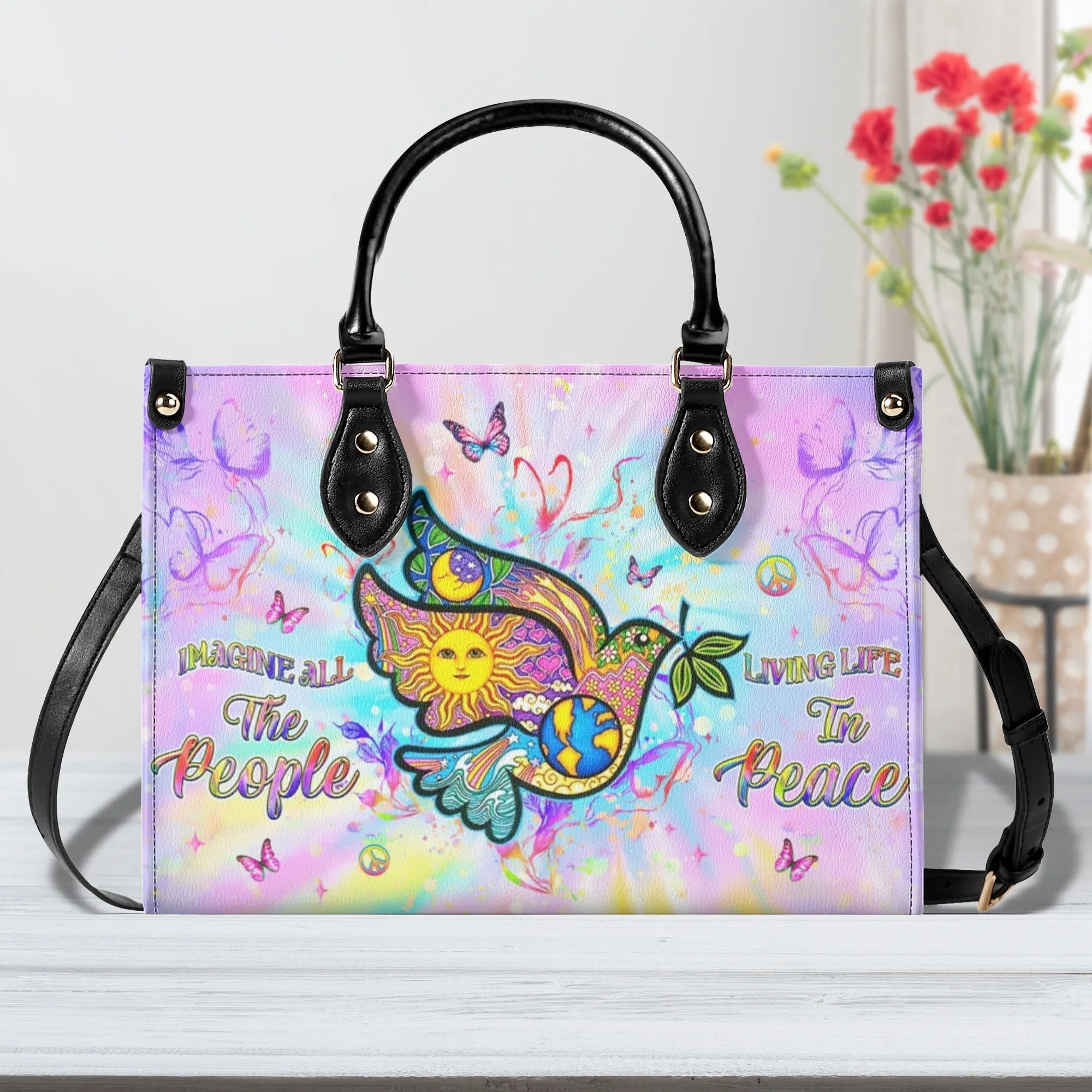 Imagine All The People Living Life In Peace Dove Hippie Leather Bag Gift for Women _1_ lxTMc