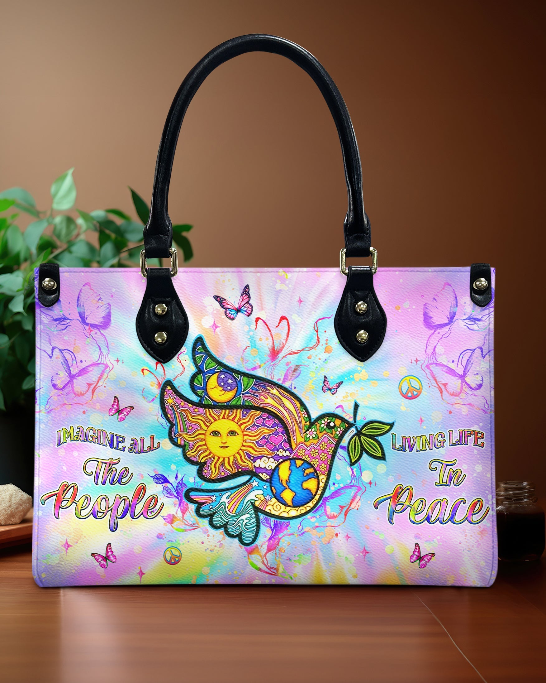 Imagine All The People Living Life In Peace Dove Hippie Leather Bag Gift for Women _2_ iG7yW