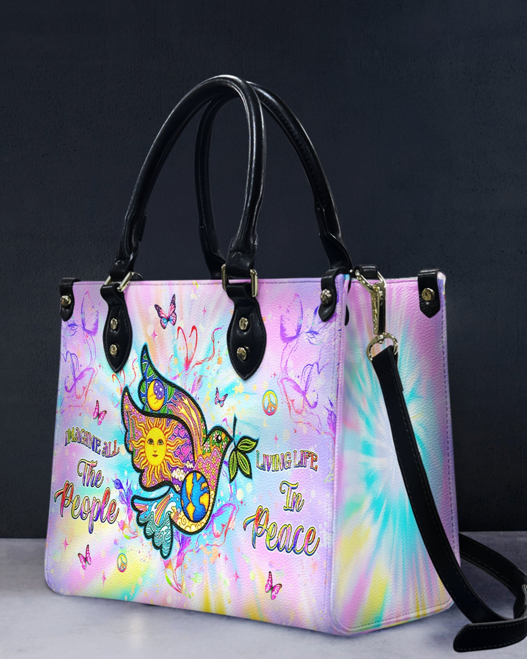 Imagine All The People Living Life In Peace Dove Hippie Leather Bag Gift for Women _3_ tf4uY