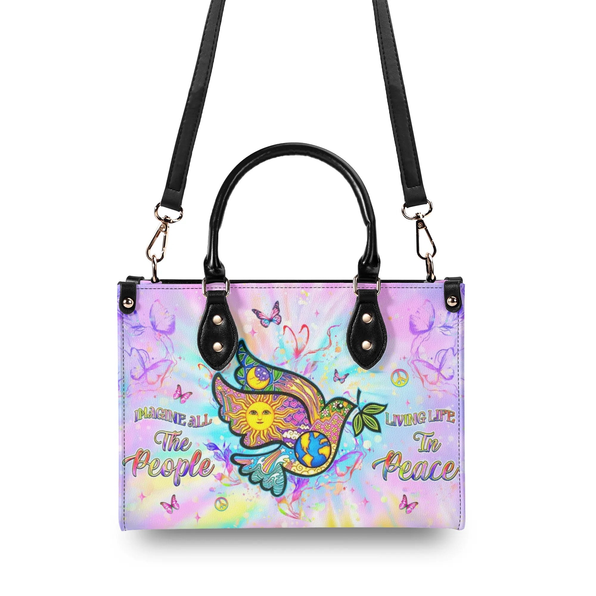 Imagine All The People Living Life In Peace Dove Hippie Leather Bag Gift for Women _5_ GHpxW