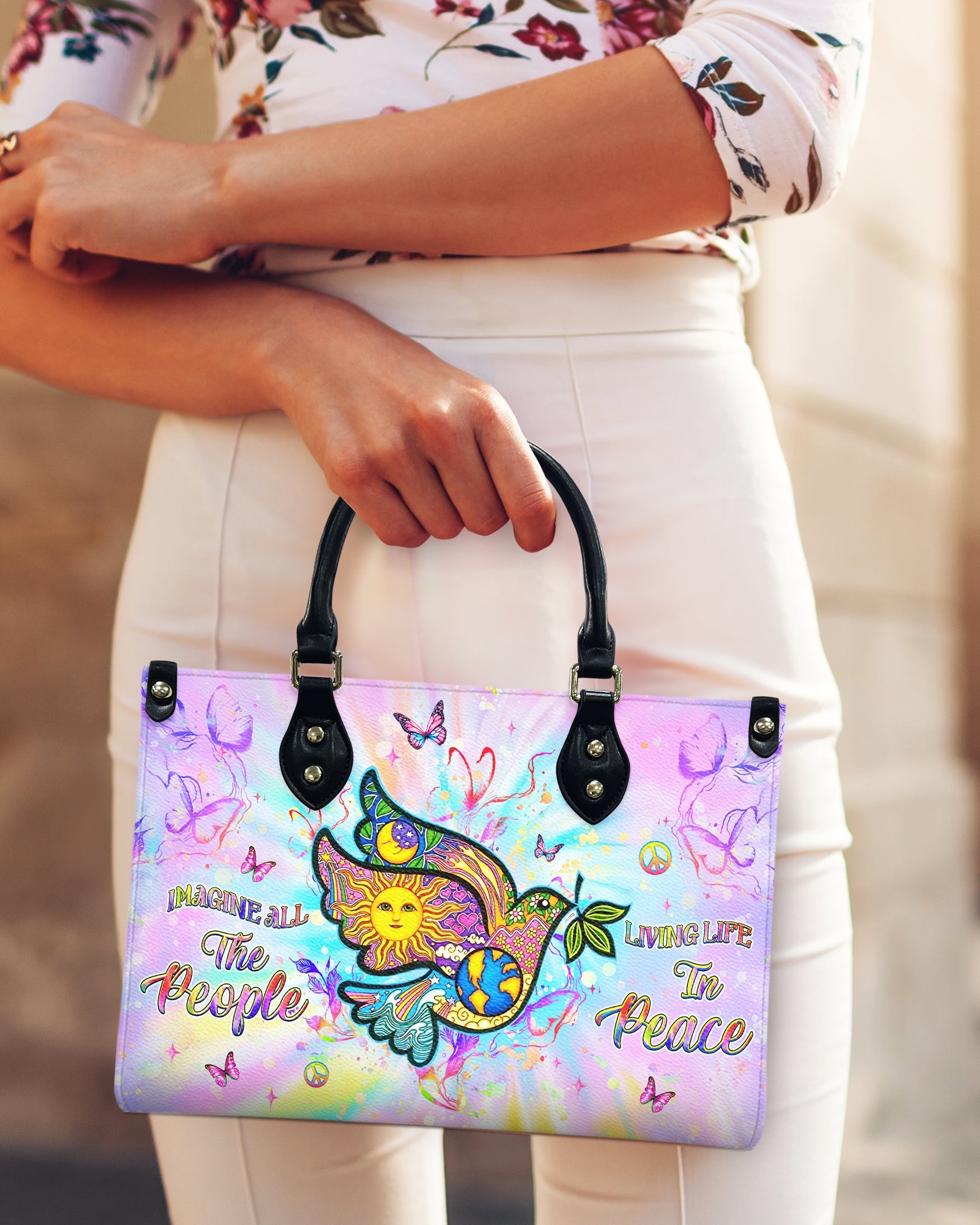 Imagine All The People Living Life In Peace Dove Hippie Leather Bag Gift for Women _9_ SWqGw