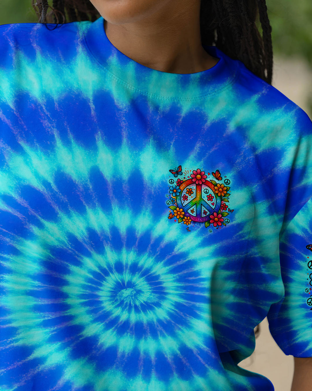 Imagine All The People Living Life In Peace Peace Symbol with Flower Tie Dye Design for Women AOP Shirts _3_ a4RqP