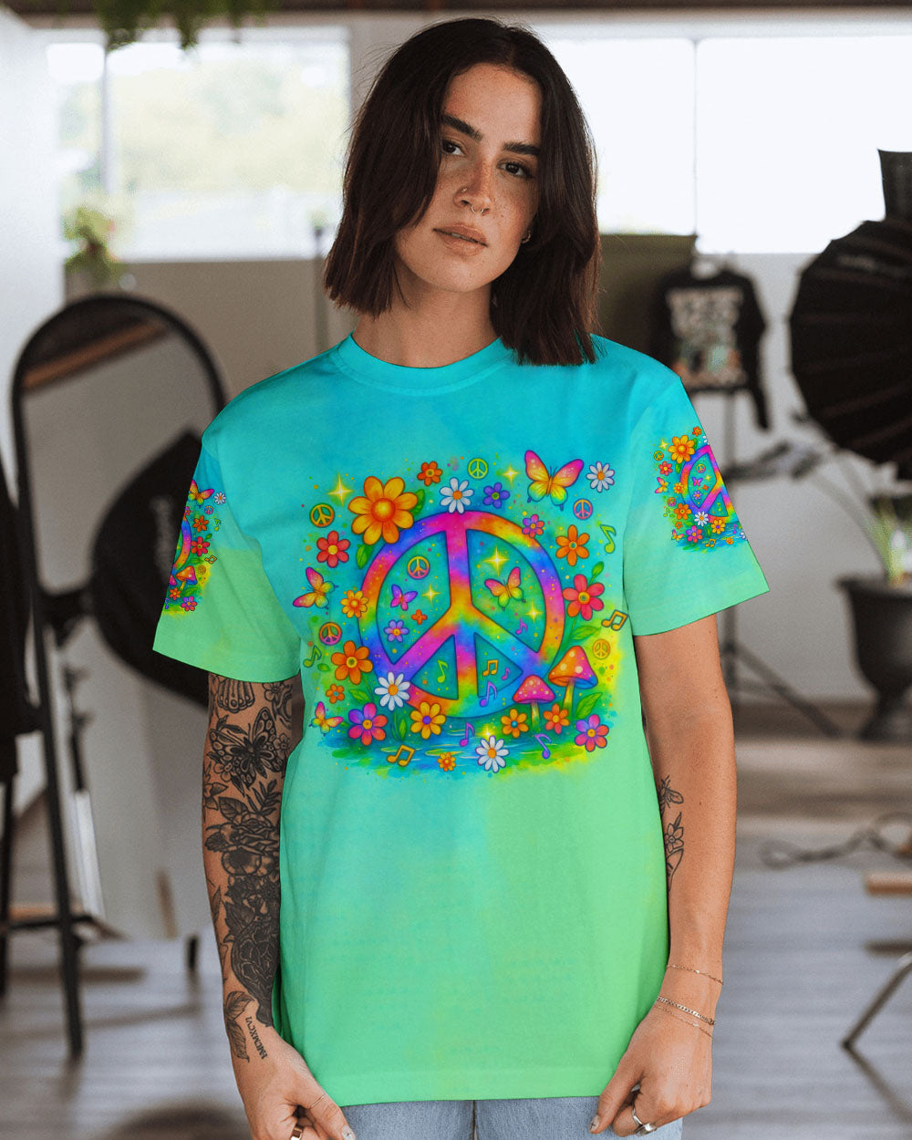 Imagine All The People Living Life In Peace Retro Hippie Peace Symbol AOP Shirts _14_ kM5RN