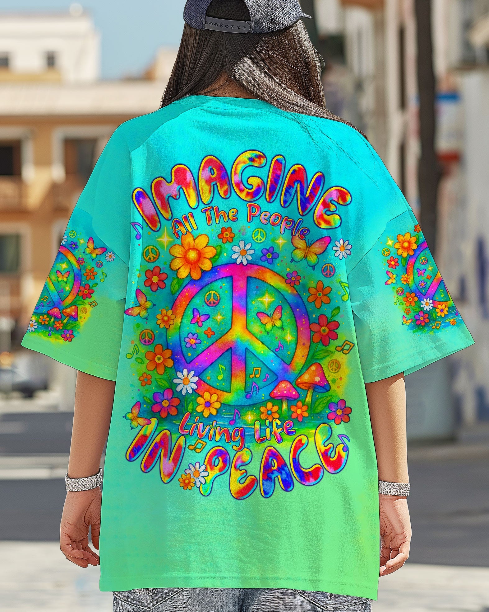 Imagine All The People Living Life In Peace Retro Hippie Peace Symbol AOP Shirts _6_ 4aYU7