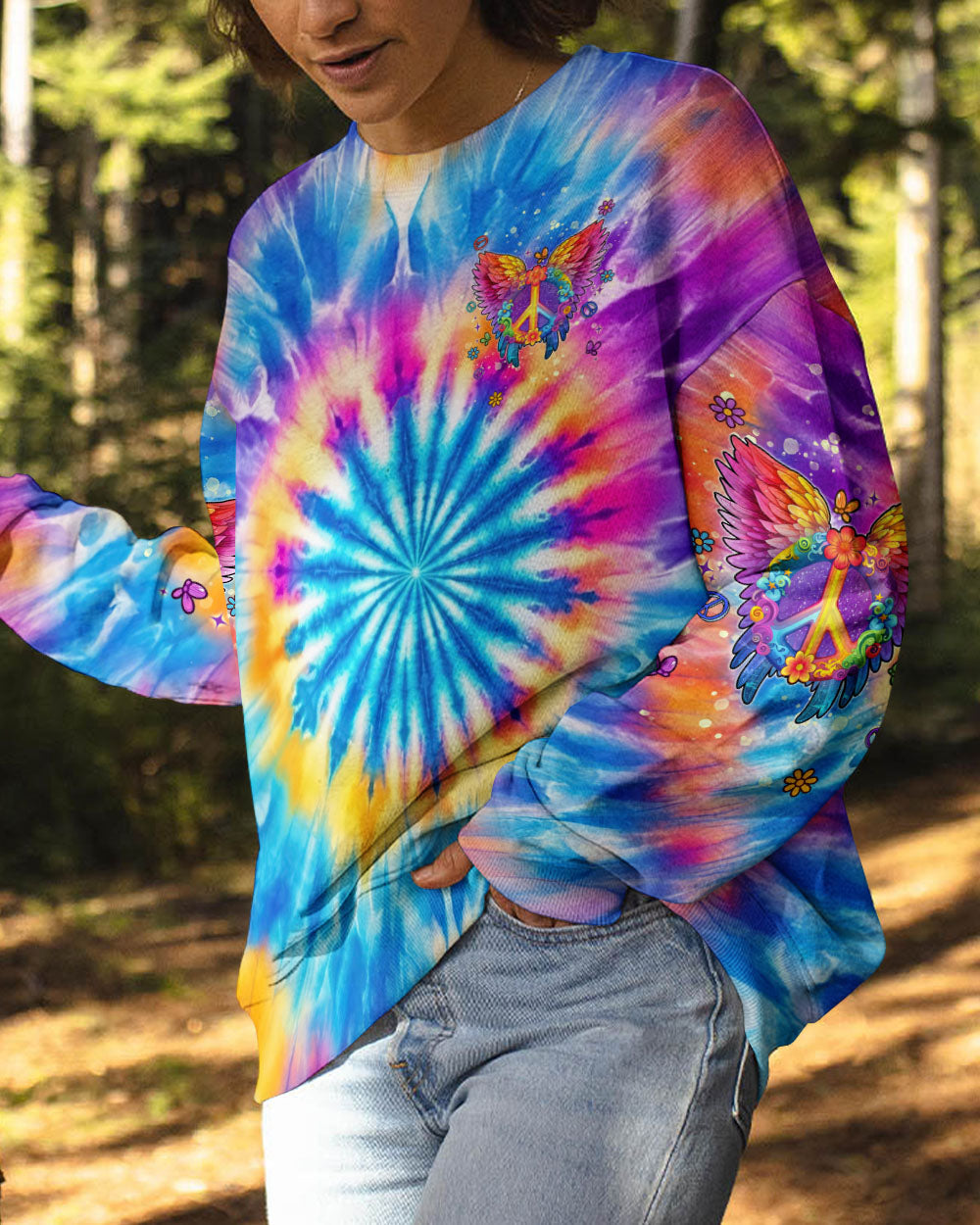 Imagine All The People Living Life In Peace Tie Dye Peace Symbol Graphic Tee for Women AOP Shirts _ CCxt3