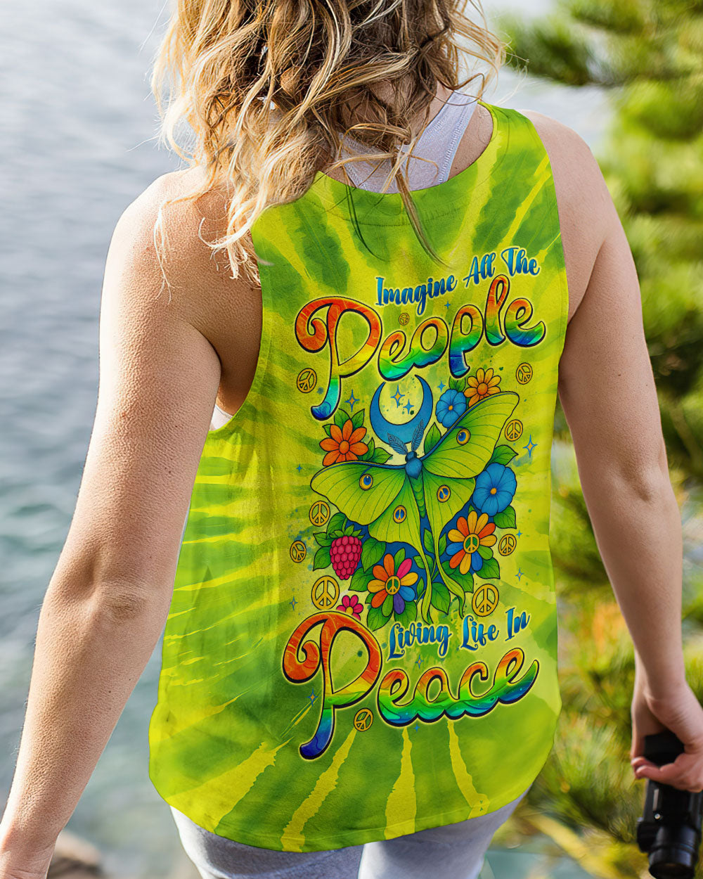 Imagine All The People Living Life in Peace Butterfly Peace Green Tie Dye Design AOP Shirts _13_ sEuyt
