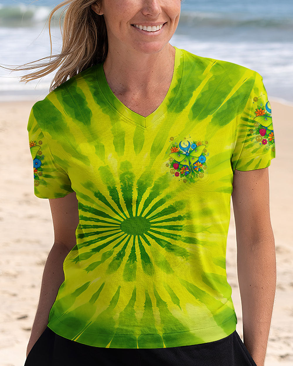 Imagine All The People Living Life in Peace Butterfly Peace Green Tie Dye Design AOP Shirts _4_ C7fIL