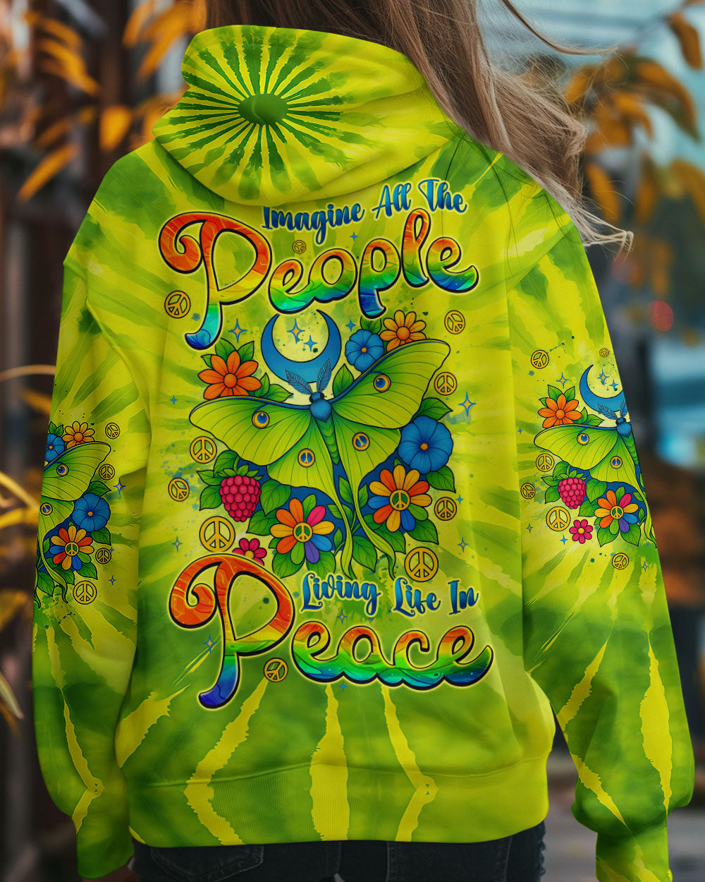 Imagine All The People Living Life in Peace Butterfly Peace Green Tie Dye Design AOP Shirts _7_ TNLtX